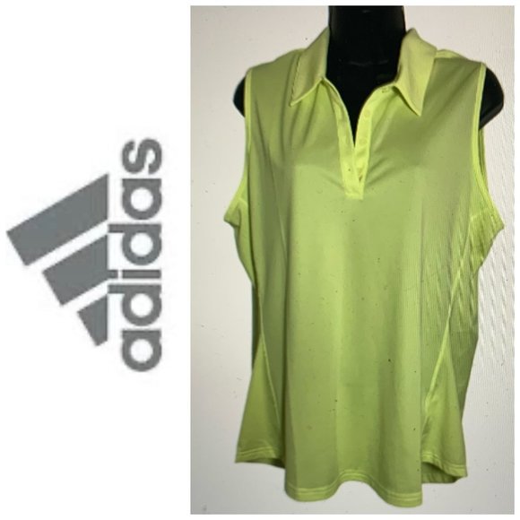 Adidas Advantage Tops - NWT Women's Adidas Advantage Neon Yellow Sleeveless Golf Collared Polo Sz XL